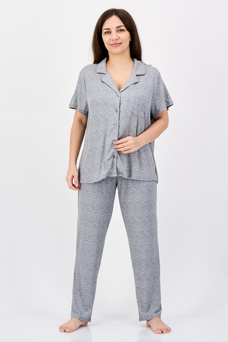 NINE WEST Women 2 Pieces Heather Top And Bottom Sleepwear Set, Grey - Image 1
